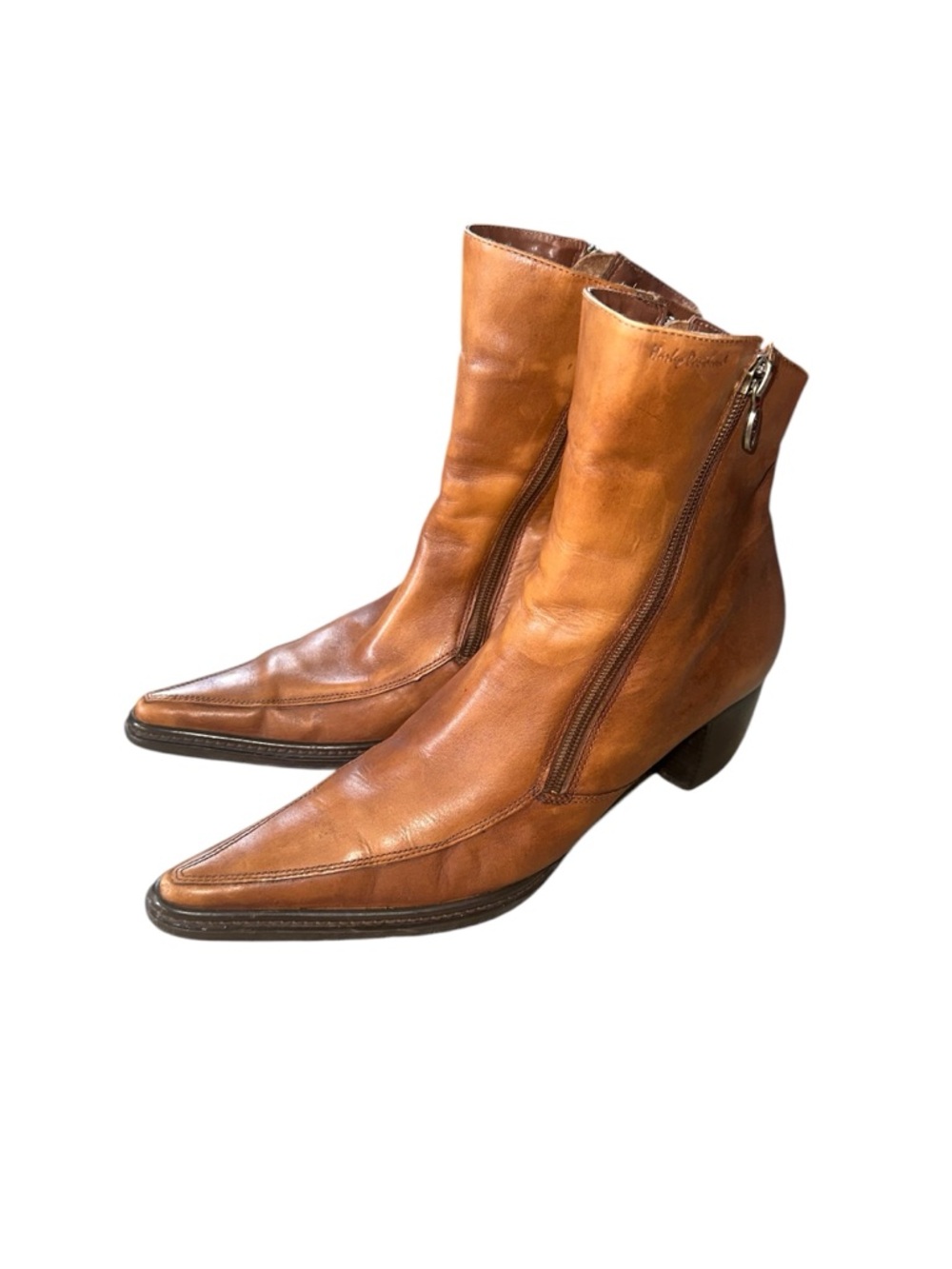 Harley-Davidson Brown Leather Dual Zip Up Squared Pointed Toe Boots Sz 9 - Picture 4 of 13